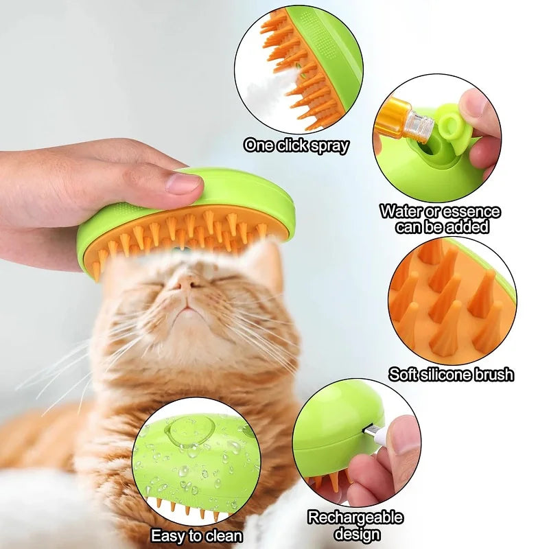 Cat Steam Brush Steamy Dog Brush 3 in 1 Electric Spray Cat Hair Brushes for Massage Pet Grooming Comb Hair Removal Combs - packrunner90